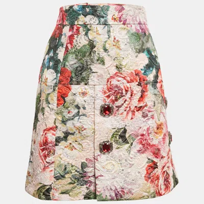 Pre-owned Dolce & Gabbana Multicolor Floral Print Lurex Jacquard Rhinestone Detail Mini Skirt S