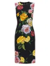 Dolce & Gabbana Peony Rose Print Sleeveless Charmeuse Midi Dress In Multicolor