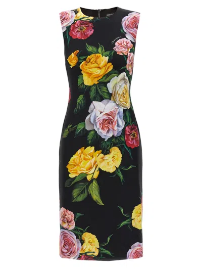DOLCE & GABBANA MULTICOLOR FLORAL-PRINT MIDI DRESS