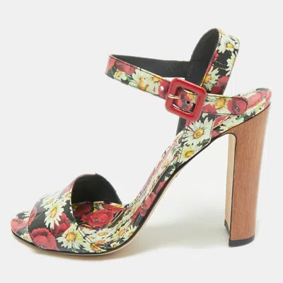 Pre-owned Dolce & Gabbana Multicolor Floral Print Patent Leather Ankle Strap Sandals Size 40