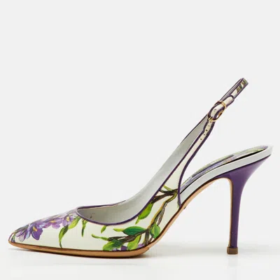 Pre-owned Dolce & Gabbana Multicolor Floral Print Patent Leather Slingback Pumps Size 40
