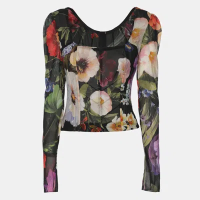 Pre-owned Dolce & Gabbana Multicolor Floral Print Silk Blouse S