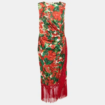 Pre-owned Dolce & Gabbana Multicolor Floral Print Silk Tasseled Sleeveless Dress S