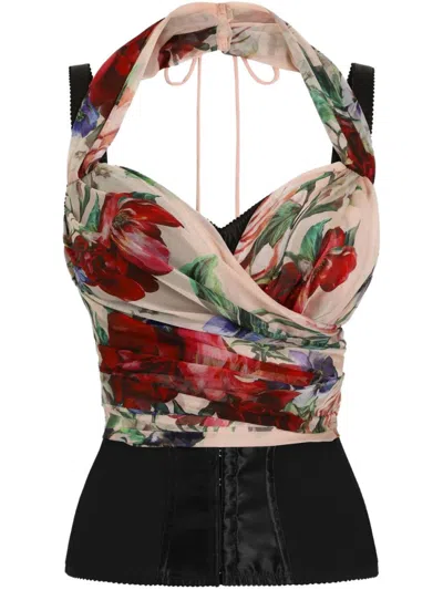 DOLCE & GABBANA MULTICOLOR FLORAL PRINT TOP