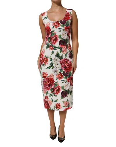 Dolce & Gabbana Multicolor Floral Print Viscose Sheath Dress In Black