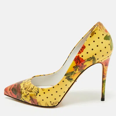 Pre-owned Dolce & Gabbana Multicolor Floral Printed Patent Leather Pointed Toe Pumps Size 36