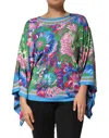 Dolce & Gabbana Multicolor Floral Printed Tunic Blouse Top In Blue