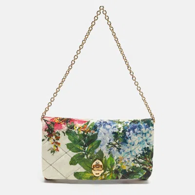 Pre-owned Dolce & Gabbana Multicolor Floral Quilted Fabric Turnlock Chain Clutch