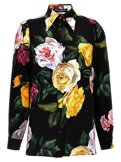 DOLCE & GABBANA BLACK PRINTED SILK SHIRT