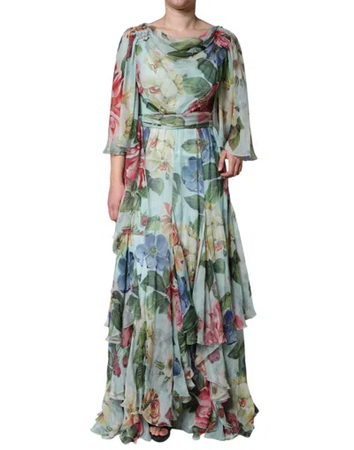 Pre-owned Dolce & Gabbana Multicolor Floral Silk Long Gown Women's Dress ()