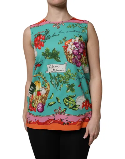 DOLCE & GABBANA DOLCE & GABBANA MULTICOLOR FLORAL SILK SLEEVELESS TANK WOMEN'S TOP