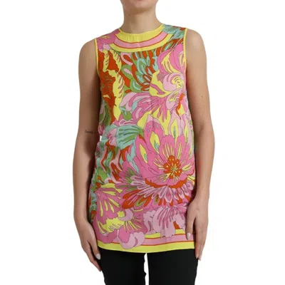 Pre-owned Dolce & Gabbana Multicolor Floral Silk Sleeveless Tank Women's Top ()
