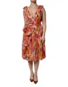 Dolce & Gabbana Multicolor Floral Sleeveless V-neck Midi Dress In Multi