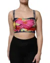 Dolce & Gabbana Multicolor Floral Sleeveless Bustier Cropped Top In Black