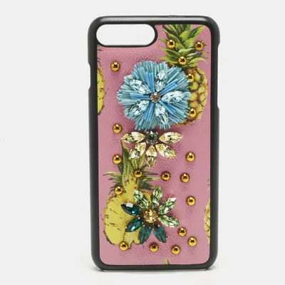 Pre-owned Dolce & Gabbana Multicolor Fruit Print Leather Crystal Embellished Iphone 7 Plus Case