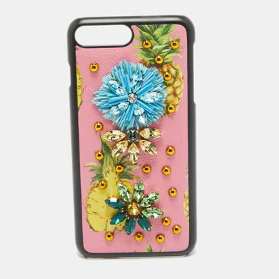 Pre-owned Dolce & Gabbana Multicolor Fruit Print Leather Crystal Embellished Iphone 7 Plus Case