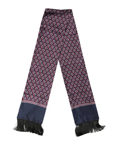 Dolce & Gabbana Multicolor Geometric Pattern Silk Fringe 142cm X 15cm Scarf In Blue