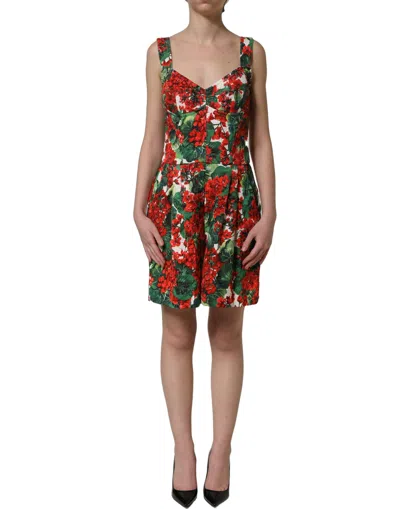 Dolce & Gabbana Multicolor Geranium Print A-line Mini Women's Dress In Red