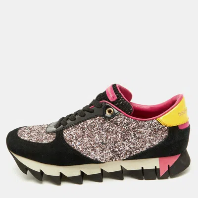Pre-owned Dolce & Gabbana Multicolor Glitter Patent Leather And Suede Low Top Sneakers Size 38