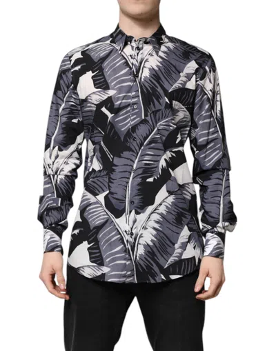 Dolce & Gabbana Multicolor Gold Cotton Banana Leaf Print Shirt
