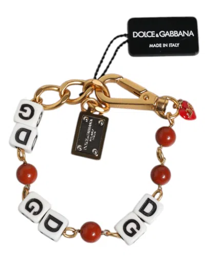 Dolce & Gabbana Multicolor Gold Tone Brass Chain Dg Logo Dice Men's Bracelet