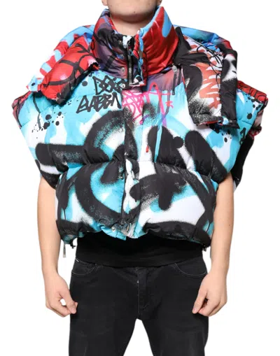 Pre-owned Dolce & Gabbana Multicolor Graffiti Hooded Windbreaker Men's Jacket ()