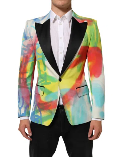 Dolce & Gabbana Multicolor Graffiti Sicilia 1 Button Men Suit Blazer