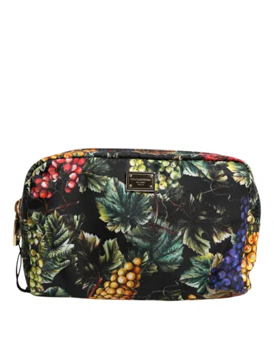 Dolce & Gabbana Multicolor Grape Print Clutch Logo Plaque Pouch Women's Bag