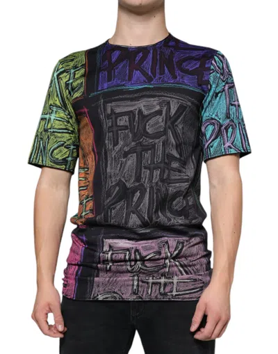 Dolce & Gabbana Multicolor Graphic Print Cotton T-shirt In Black
