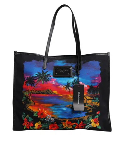 DOLCE & GABBANA DOLCE & GABBANA MULTICOLOR GRAPHIC PRINTED TOP HANDLE SHOPPING TOTE MEN'S BAG