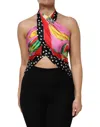 Dolce & Gabbana Multicolor Halter Party Evening Cropped Top In Black