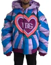 Dolce & Gabbana Multicolor Heart Logo Hooded Puffer Jacket In Multicolor