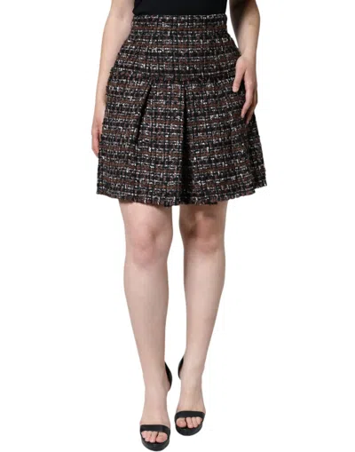 DOLCE & GABBANA DOLCE & GABBANA MULTICOLOR HIGH WAIST TARTAN TWEED A-LINE MINI WOMEN'S SKIRT