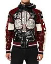 Dolce & Gabbana Multicolor Hooded Leather Dg King Men Biker Jacket In Multi