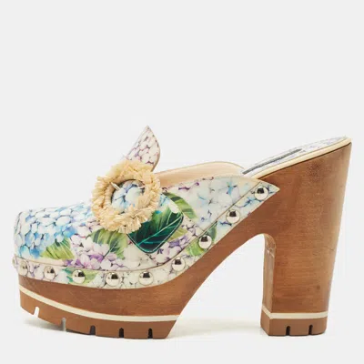 Pre-owned Dolce & Gabbana Multicolor Hydrangea Print Patent Leather Taormina Platform Clogs Size 39.5