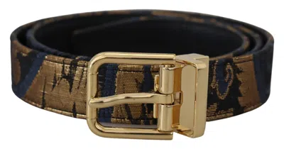 Dolce & Gabbana Jacquard Leather Logo Buckle Adjustable Belt In Brown