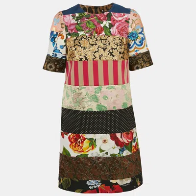 Pre-owned Dolce & Gabbana Multicolor Jacquard Panelled Mini Dress S