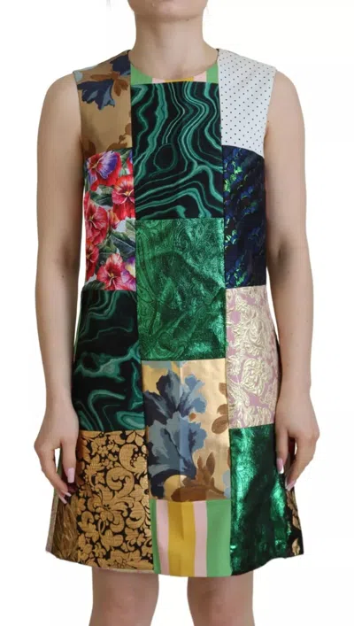 Pre-owned Dolce & Gabbana Multicolor Jacquard Patchwork Shift Mini Women's Dress ()