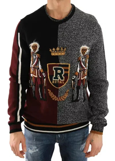 Dolce & Gabbana Multicolor King Knight Monkey Knitted Cashmere Wool Men's Sweater