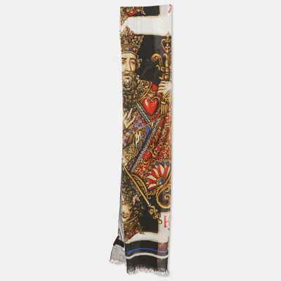 Pre-owned Dolce & Gabbana Multicolor King Of Heart Print Modal Stole