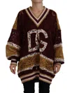 Dolce & Gabbana Multicolor Lace V-neck Pullover Sweater In Burgundy