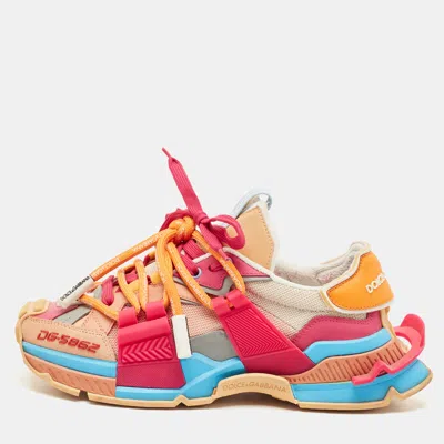 Pre-owned Dolce & Gabbana Multicolor Leather And Canvas Space Sneakers Size 40