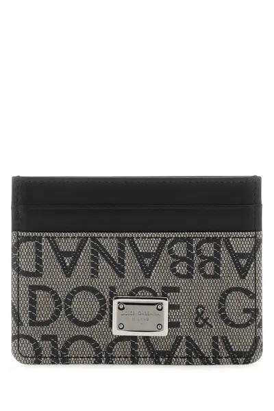 Dolce & Gabbana Multicolor Leather And Fabric Card Holder In Black