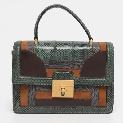 Pre-owned Dolce & Gabbana Multicolor Leather And Lizard Embossed Leather Rosalia Top Handle Bag