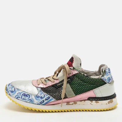 Pre-owned Dolce & Gabbana Multicolor Leather And Mesh Mix And Match Low Top Sneakers Size 40
