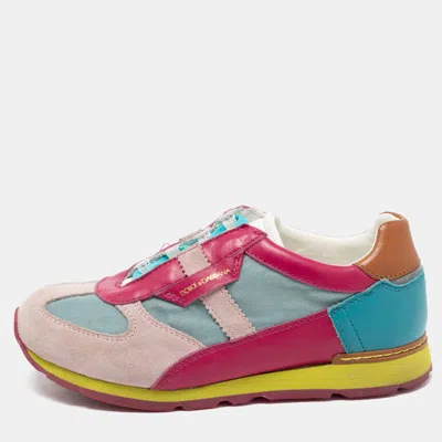 Pre-owned Dolce & Gabbana Multicolor Leather And Suede Low Top Sneakers Size 34