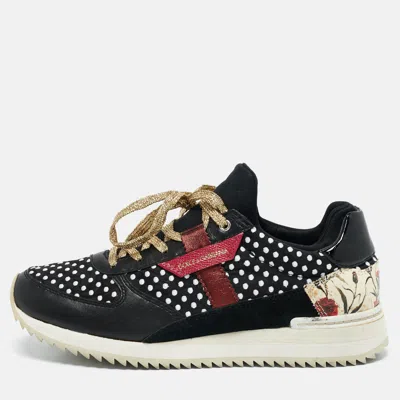 Pre-owned Dolce & Gabbana Multicolor Leather And Suede Polka Dot Sneakers Size 37