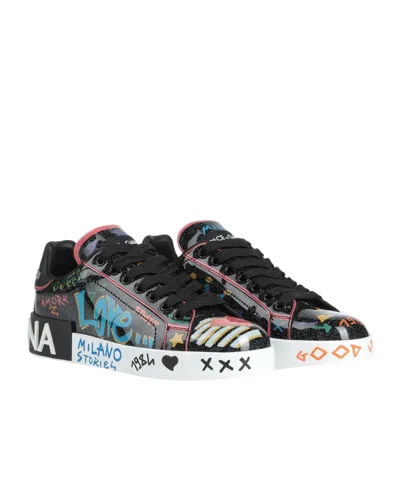 Dolce & Gabbana Multi-color Leather Casual Shoes In White