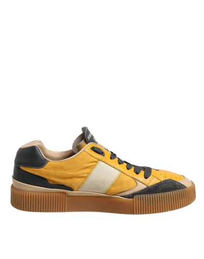 Dolce & Gabbana Multicolor Leather Dna Sneakers Shoes In Yellow