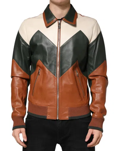 Dolce & Gabbana Multicolor Leather Full Zip Men Biker Men's Jacket